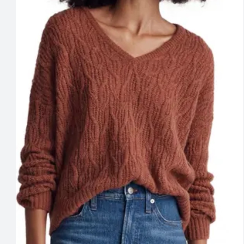 NWT Madewell Alma V-Neck Sweater in Rust Size 2XL